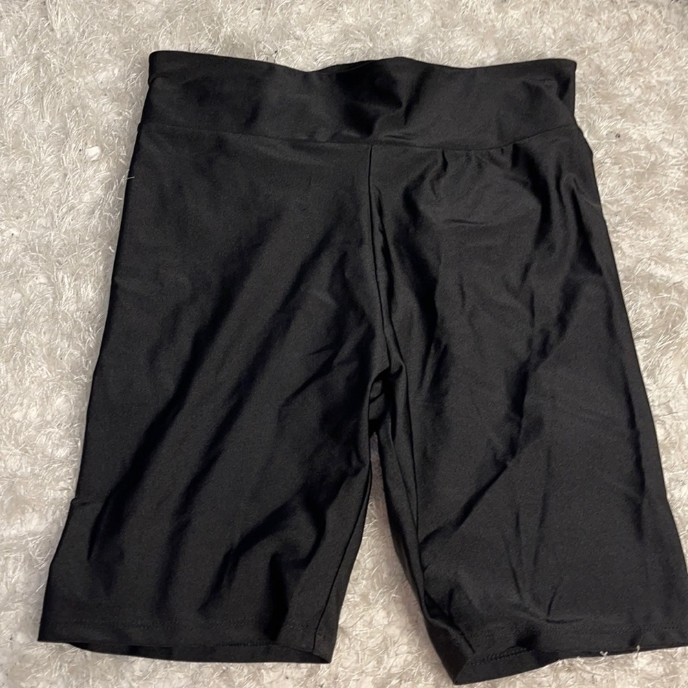 Black shiny biker shorts